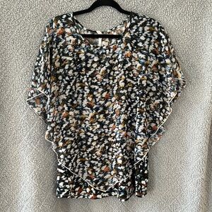 SD Collection Black Multi Abstract Draped Blouse